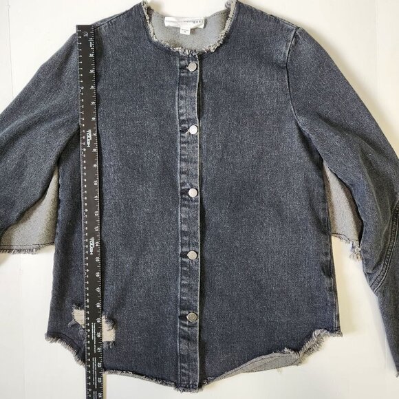Robert Rodriguez Denim Shirt Jacket‎ Womens XS Black Ruffle Distressed Button Up - Picture 9 of 13